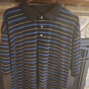 Men's PGA Tour Polo Shirt XXL 2XL Blue Striped Golf Short Sleeve Side Flaps